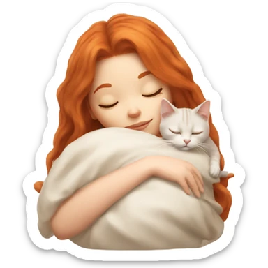 Red hair girl sleeping with a beige ragdoll cat sticker