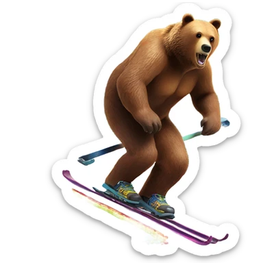Grizzly bear skiing down a mountain made of skittles sticker