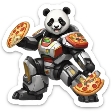 panda on a megazord while eating pizza and laughing sticker