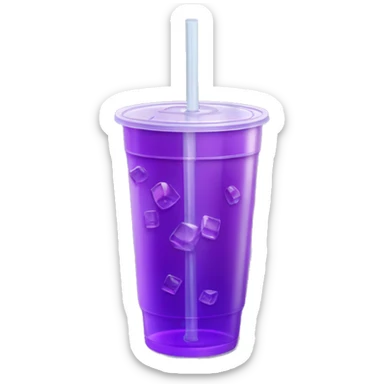 Realistic plastic cup and lid with Transluscent purple soda and large ice cubes inside and one straw through the top of the lid. sticker