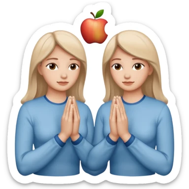 Two hands in prayer pose, only woman's hands, muted blue outline, beige fill, soft glow, apple emoji style, PNG, transparent background sticker