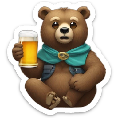 Bear dirnk beer with bird wich beard  sticker