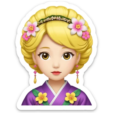 Japanese Princess with floral hairpin, yellow sticker