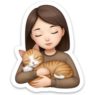 Chinese girl wearing a brown shirt with a sleeping cat sticker