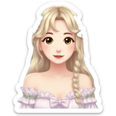 Cute gorgeous pretty attractive anime lady beautiful hair with gorgeous dress fairycore cottagecore detailed high quality trending aesthetic sticker