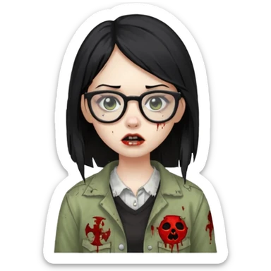 garota zumbi com o cabelo liso preto e com óculos sticker