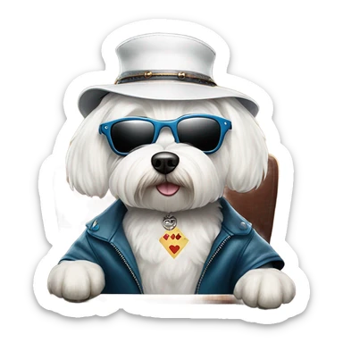 White Maltese playing poker sticker