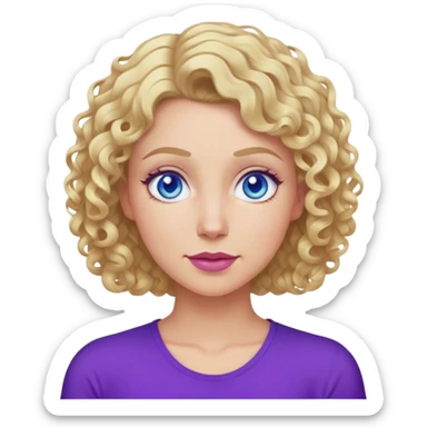 Mom with short curly blonde hair and blue eyes wearing purple top  sticker