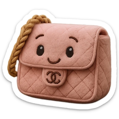 pink Chanel purse, plush portrait style, soft and fluffy, cute and cozy sticker
