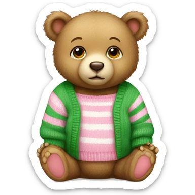 Baby Bear wearing pink and green stripe sweater sticker