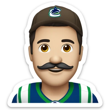 handsome brunette vancouver Canucks fan with moustache and hat sticker