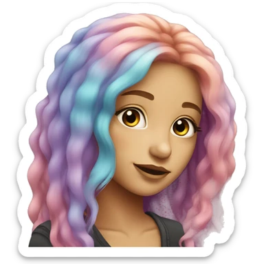 Gen X girl with long pastel rainbow hair sticker
