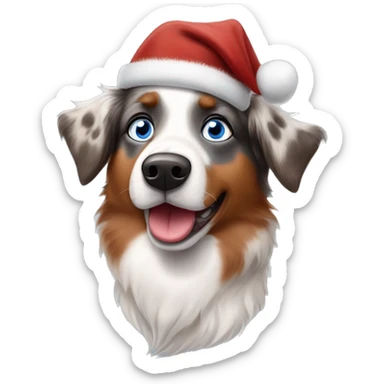 Australian shepherd dog redmerle with one blue and one brown eye dressed like Rudolph the rednosed reindeer  sticker