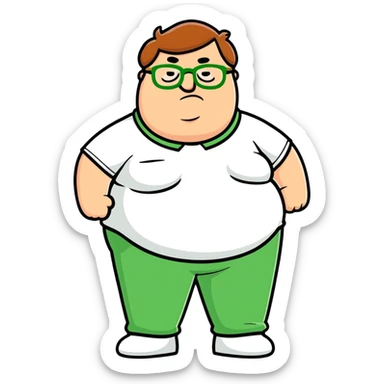 Peter Griffin from Family Guy with a pregnant belly, wearing green pants, white shirt, and glasses sticker