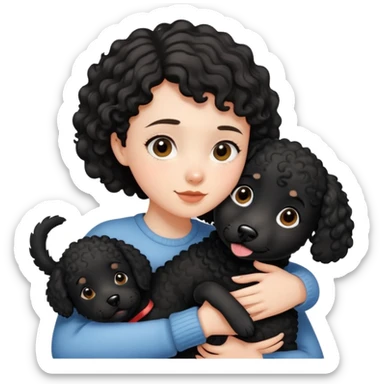 Short-haired girl hugging black curly dog sticker