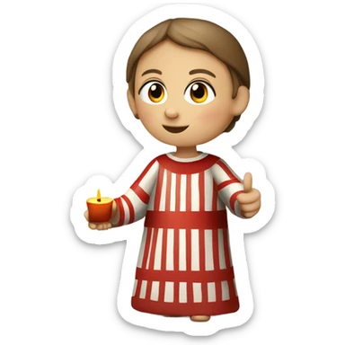 11th century european child with tunic with horizontal white and red stripes and candle sticker