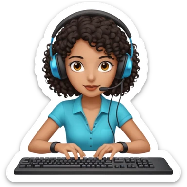 Dark Spanish girl with dark curly hair, wearing a gaming headset and playing with keyboard and mouse   sticker