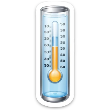 The thermometer is placed in a clear glass of water and shows the temperature. sticker