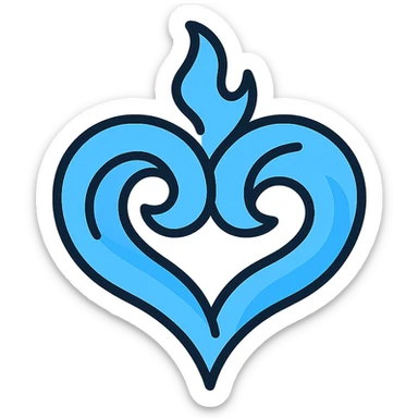 heart shape formed from swirling blue fire, icon style sticker