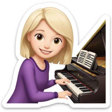 A cute girl in funny animated style , cartoon is playing the piano. sticker