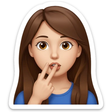 Emoji Fille cheveux long et brun yeux brun avec un doigt dans la bouche comme le truc baka sticker