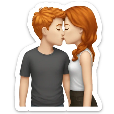 Brunette boy and ginger girl kiss sticker