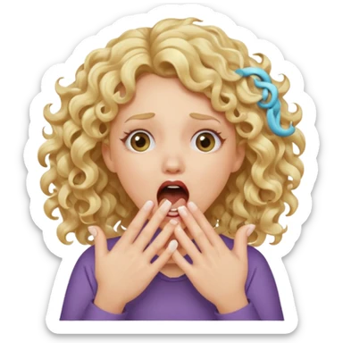 Emoji di ragazza bionda riccia che urla e mette una mano ben aperta in faccia davanti la bocca e gli occhi sticker