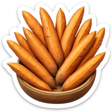 realistic sweet potato fries, two or three, thick, orange inside, golden-brown edges, natural texture, curves, rustic, warm, crispy outside, soft inside, no plate, dip, or faces, clean 3D, soft lighting, transparent background, emoji scale sticker