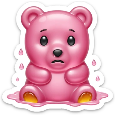 Sad light pink Gummy bear melting into ground sticker