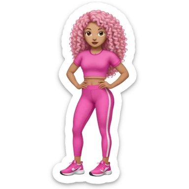 Uma mulher negra da pele clara com cabelo cacheados bem longo até a bunda  sem tanto volume no cabelo e um corpo atlético com roupa rosa  sticker