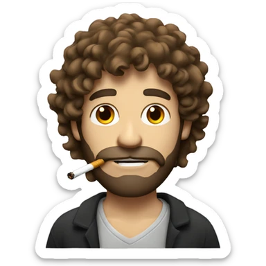 Brown haired man with shaggy hair and beard smoking cigarette sticker