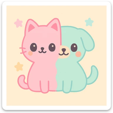 catdog creature, half cat and half dog, cute kawaii style sticker