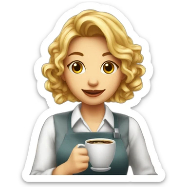 Smocking Female barista wear uniform and stand near coffee shop with cup of coffee sticker