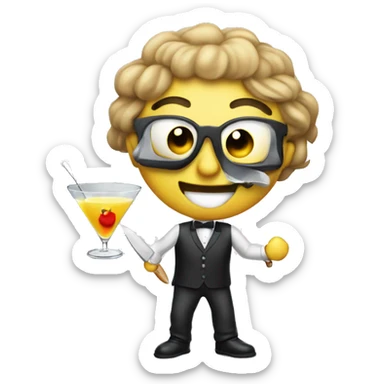Please make me a emoji with a smiling face, with a martini glass in one hand, and a knife in the other  sticker