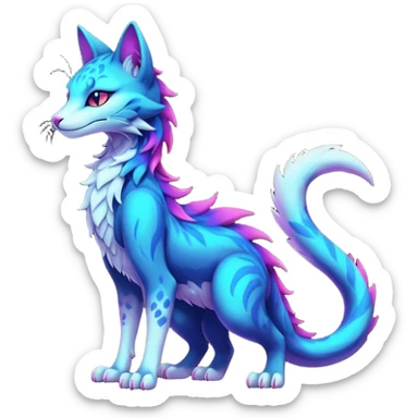 Kawaii dark edgy colorful vibrant neon glowing fantasy feline-vernid-sergal-fursona animal creature with a tufted tail full body with intricate markings  sticker