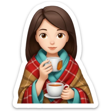 Brunette girl in blanket tea relaxing sticker