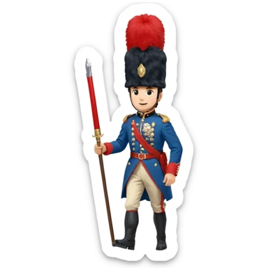 Vieille Garde soldier Napoleonic era marching blue and red uniform tall bearskin hat cheerful sticker