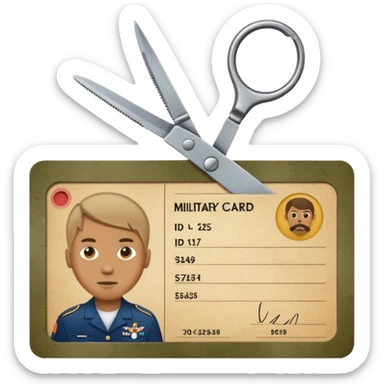 Scissors cutting military ID card front view sticker