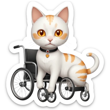 full body small short hair ginger and white cat with orange eyes walking in a wheelchair for cats sticker