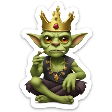 Goblin smoking while wearing a crown sticker