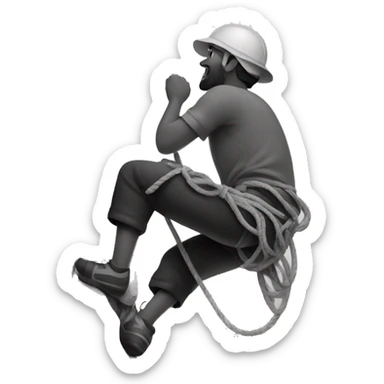 A man climbing mountain using rope emoji black and white  sticker