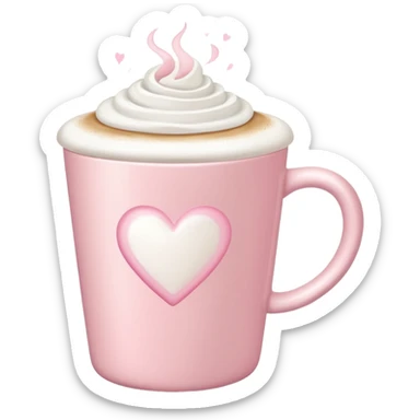 Pastel pink latte cup with white froth heart, soft lighting, clean background sticker