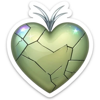 Pale olive broken heart with sparkles  sticker