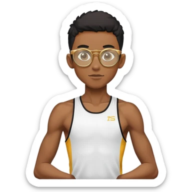 skinny black boy athlete in stringer with gold glasses sticker