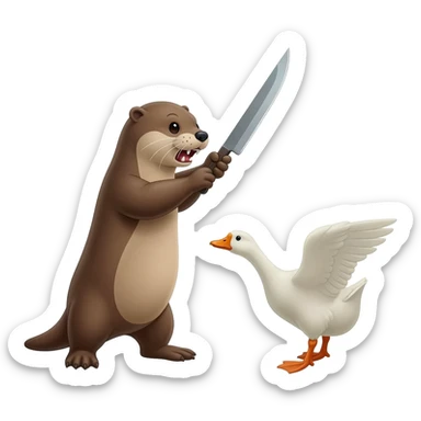An otter with a knife threatens a goose sticker