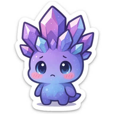 kawaii chibi style crystal sprite creature, purple, blue, and pink colors, shy expression, blushing cheeks sticker