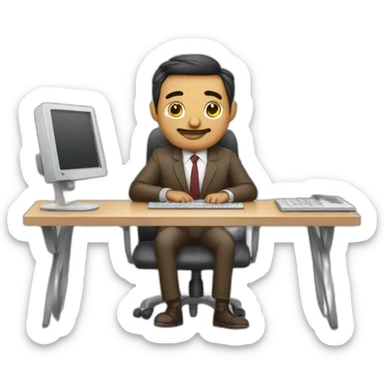 hombre con vestimenta duki trabajando con computadora sticker