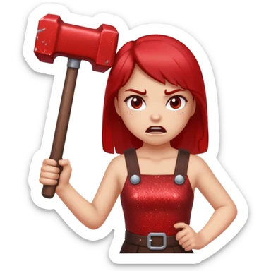 red glitter angry girl with a giant hammer sticker