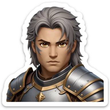 Cinematic Realistic WoW Human Warrior Portrait, depicted with chiseled, determined features and a battle-hardened visage. Clad in intricately detailed steel armor accented with rich leather in consistent hues of grey and bronze, his resolute eyes and natural hair exude unwavering courage. Rendered with lifelike texture and dramatic natural lighting, high shine, noble and valiant, capturing the essence of a legendary human champion of Azeroth. sticker