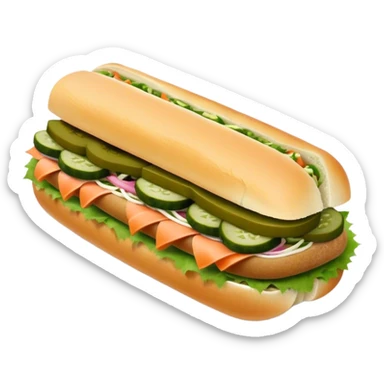 Cinematic Realistic B√°nh m√¨ Sandwich Dish Emoji, showcasing a crusty baguette filled with savory meats, pickles, and fresh herbs rendered with dynamic detail and appetizing lighting. sticker